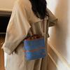 Denim Shoulder Bag Women Fashion Brown Leather Trim Crossbody Tote Bag Casual Everyday Small Handbag