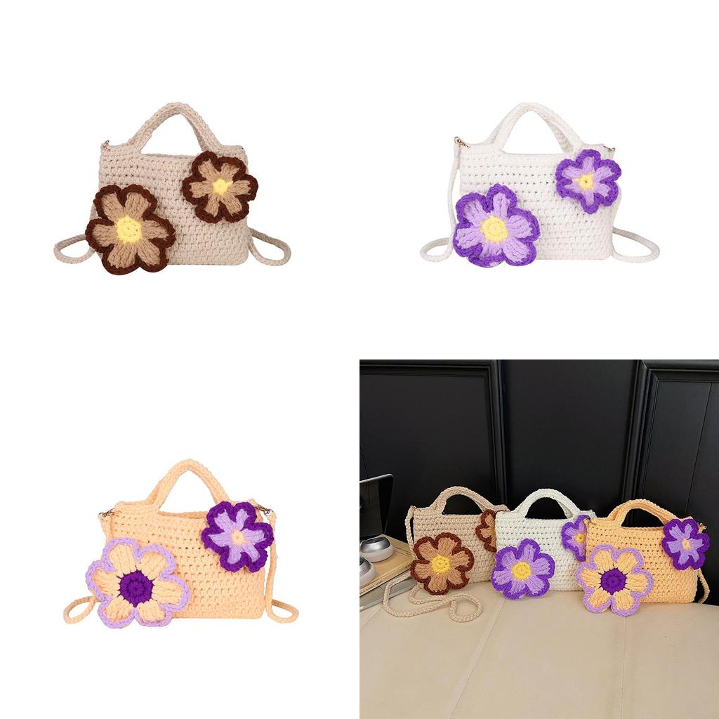 Minimalist Knit Crossbody Bag For Women With Flower Design For Daily Use