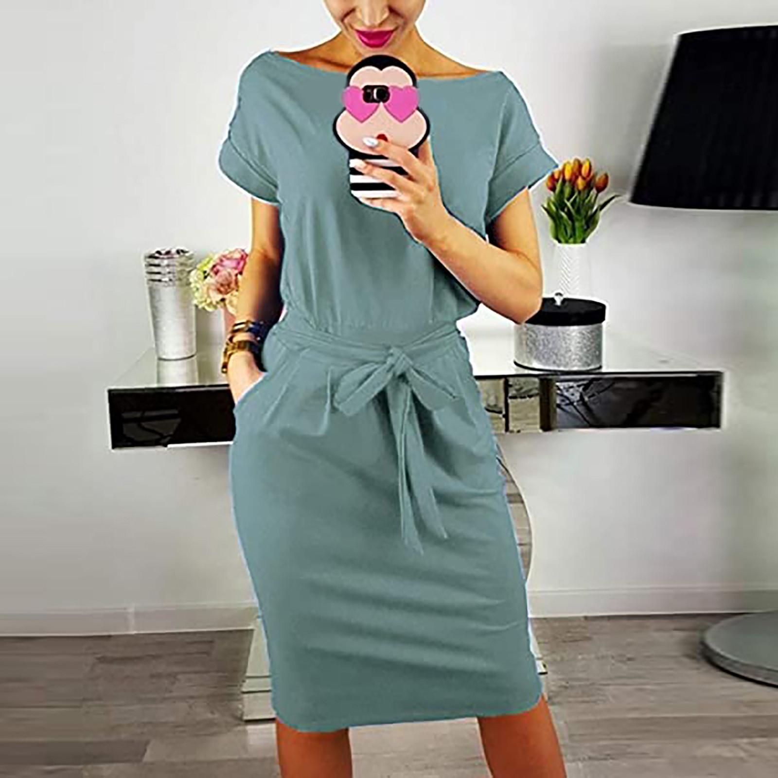 

Women S Fashion Cool Color Casual Formol Party Short Sleeve Elegant Dress XXXL зелений