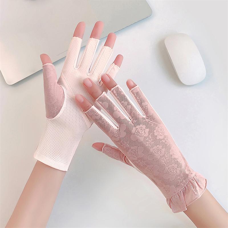 

Кружевные перчатки-варежки с полупальцами, летние дышащие, солнцезащитные, анти-УФ, нескользящие, тонкие перчатки для езды на велосипеде