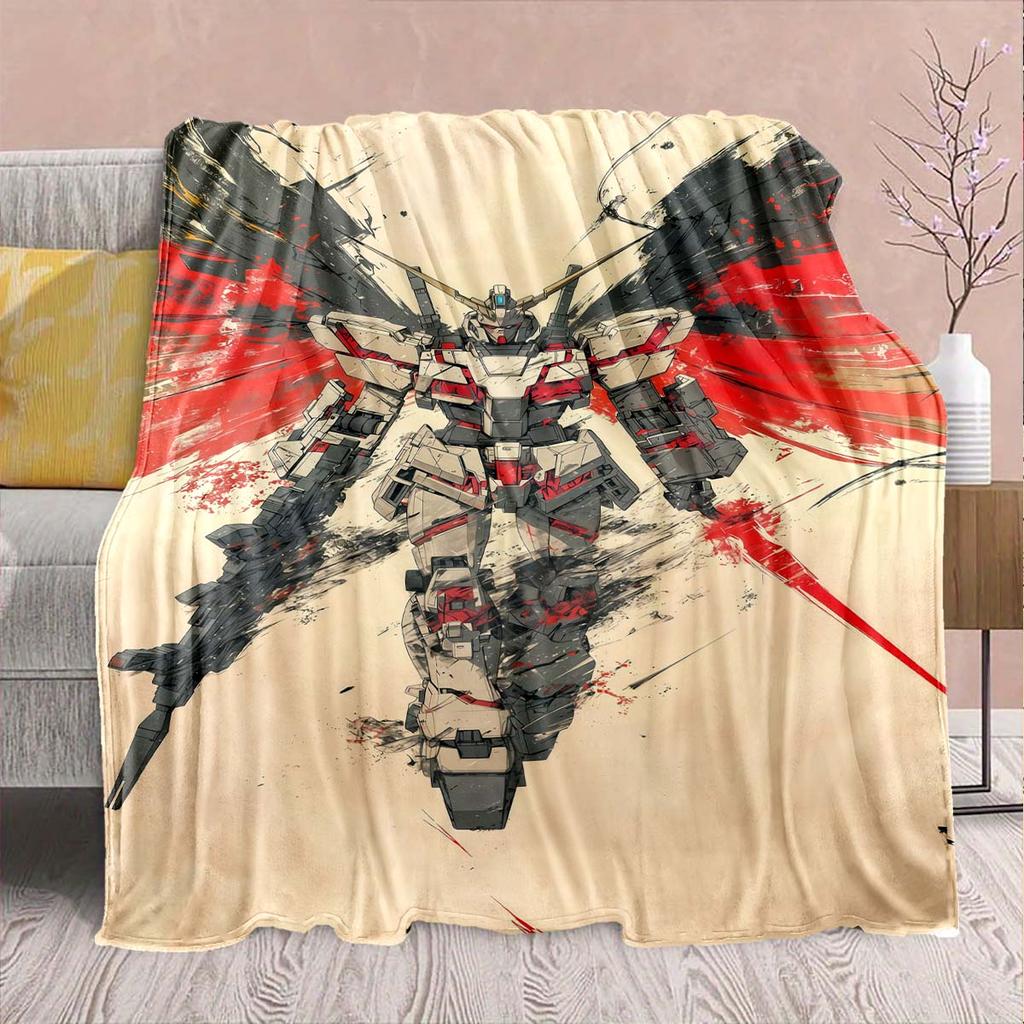 Gundam Anime Flannel Blanket - Soft Warm Perfect for Sofa, Bedding Camping Travel Office Home Decor -QJY