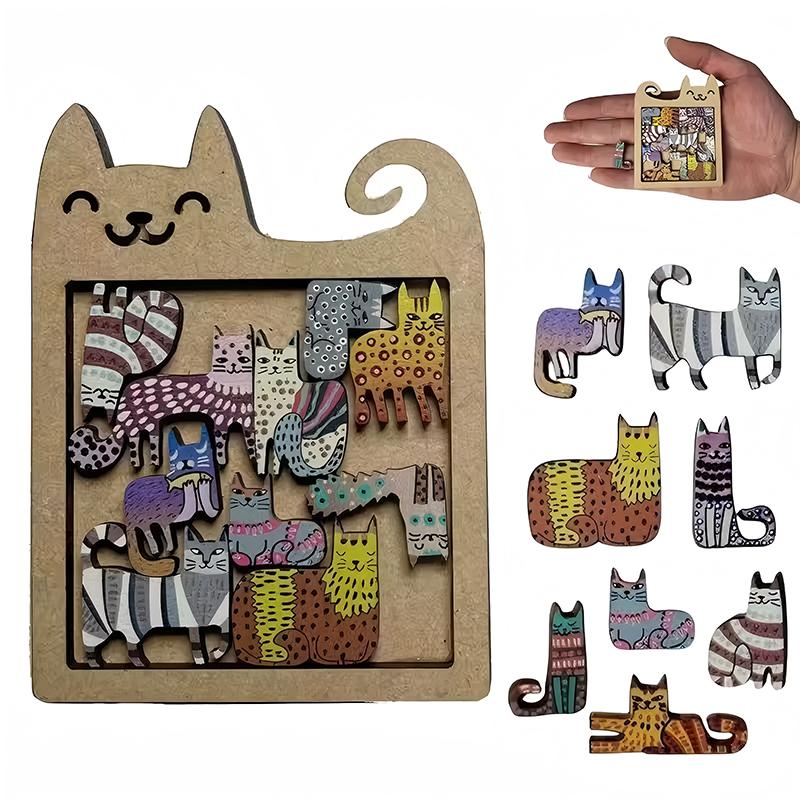 Einzigartiges holzige Katzenform Puzzle Unregelmäßig Schwierig Gehirnjogger Pädagogisches Spielzeug Kreativ Ideales Geschenk für Teenager Jungen Mädchen