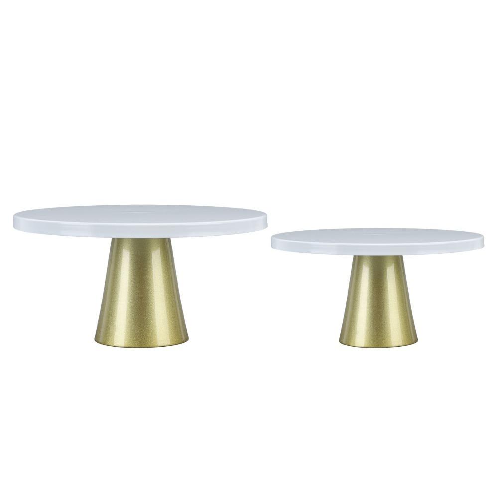 2pcs Gold Finish Dessert Display Stand Round Pedestal Tray Cake Stand Set  Dessert Presentation
