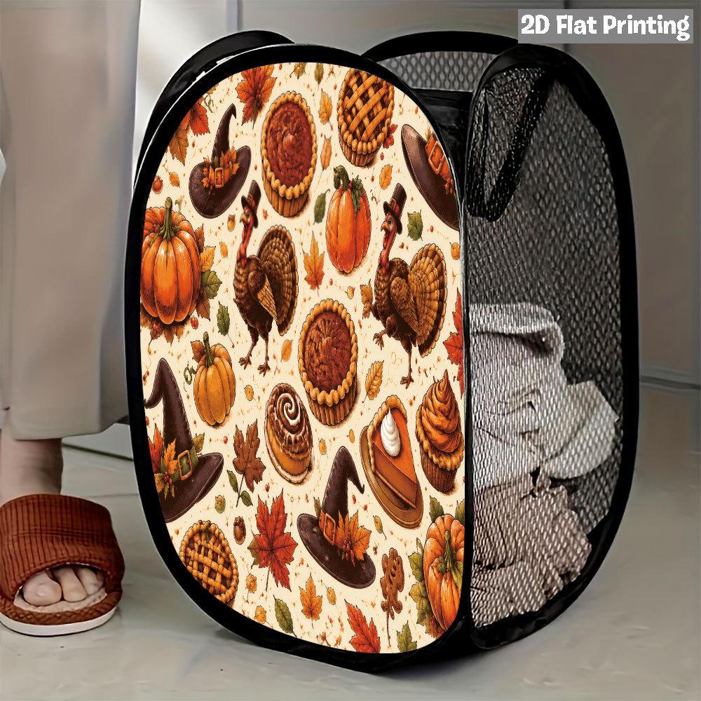 1Pcs Autumn Sunflower Pumpkin Series 3 Pop-Up Laundry Hamper Expandable Mesh Hamper Basket for Room Bedroom Bathroom Organization Contemporary Storage