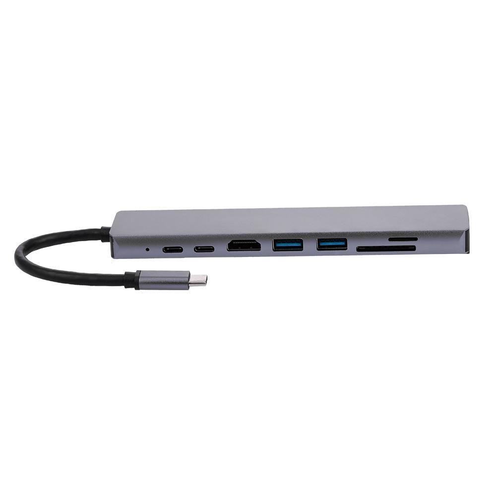 8IN1 USB C Multi function Laptop Docking Station Converter Type C to PD+USB*2+HDTV+Type C+SD+TF+RJ45 87W Adapter Grey