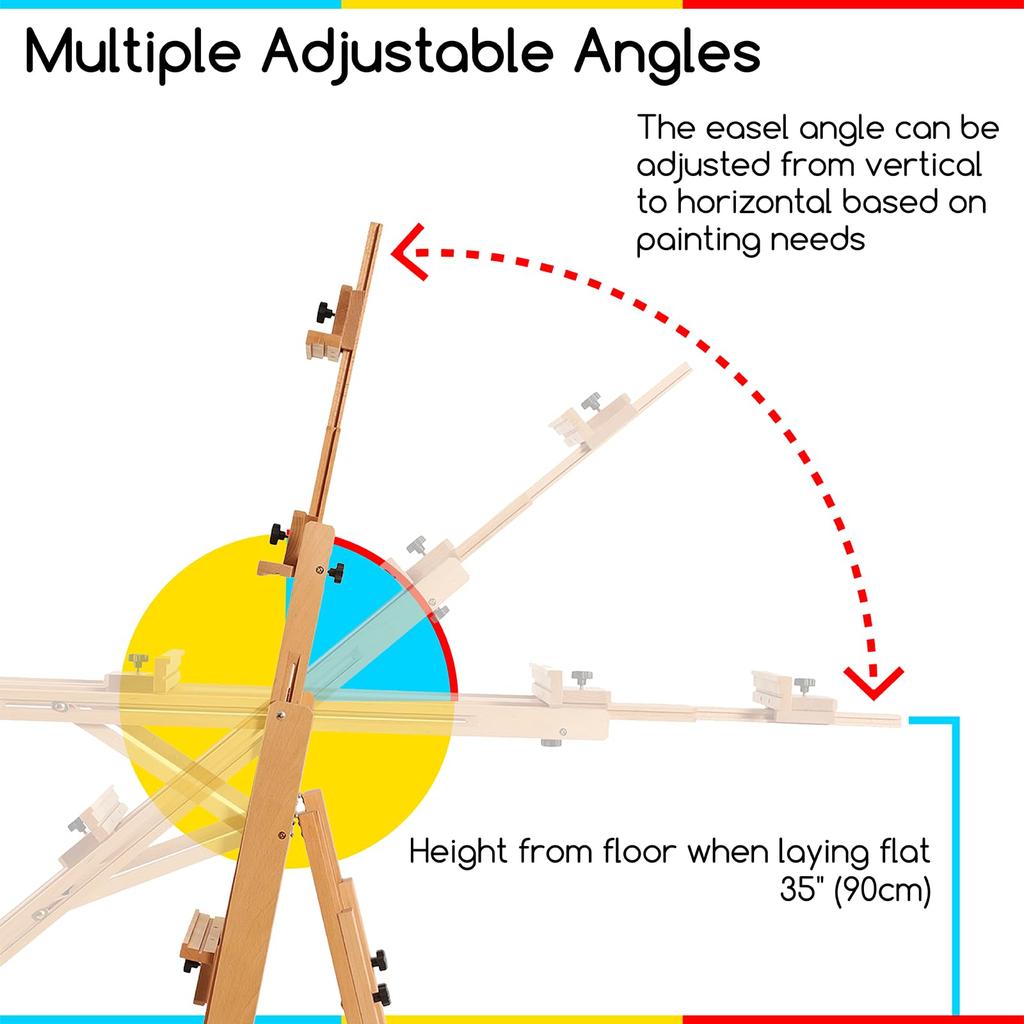 MEEDEN Easel Beech Wood Large Easel Angle Adjustable Horizontal Painting Movable Vertical Storage Supports 2 Stretched Canvases Up To 196cm Stretched