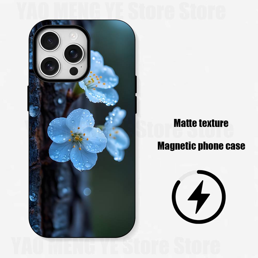 

Raindrop Flowers Matte Silicone Soft Case For iPhone 17,17E,16,16E,15,14,13,12,11 Pro Max For Magnetic Shell Frosted Cover iPhone12PROMAX