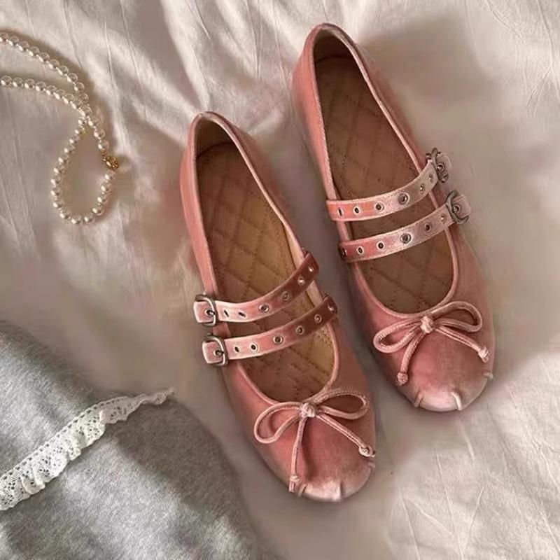 Fashion Flat Shoes for Women Spring Autumn 2025 New Suede Bow Square Ballet Shoes for Women Mary Jane Shoes Retro Plus Size 42 43