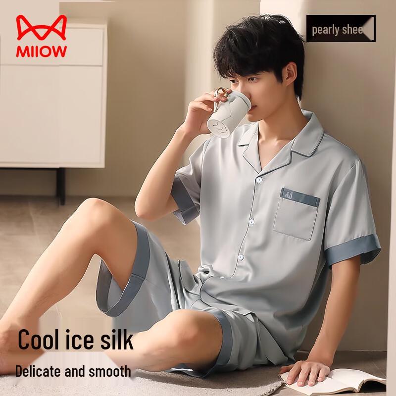 Maoren Men s Summer Ice Silk Short Sleeve Loungewear Set 3XL