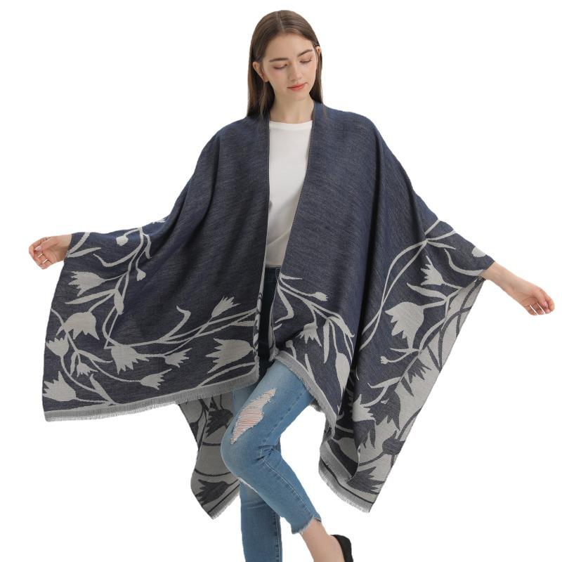Retro Double-sided Split Shawl Can Be Worn In All Seasons, Women's Imitation Cashmere Fringed Cape Cardigan, Air-conditioned Room with Blanket
