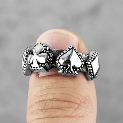 Good Luck Poker Hearts Spades Amulet Stainless Steel Mens Rings Hip Hop for Male Boyfriend Jewelry Creativity Gift
