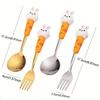 4pcs Cute Rabbit Gift Stainless Steel Spoon Fork Cutlery Set with Adorable Cartoon Bunny Figurine Gift Box
