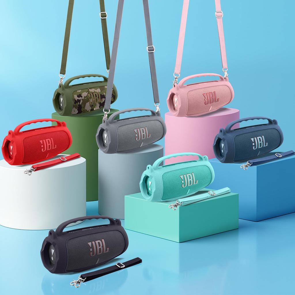 (Case Only) Portable Silicone Case with Shoulder Strap for JBL Charge 5 Bluetooth Speaker, Green - co2CREA