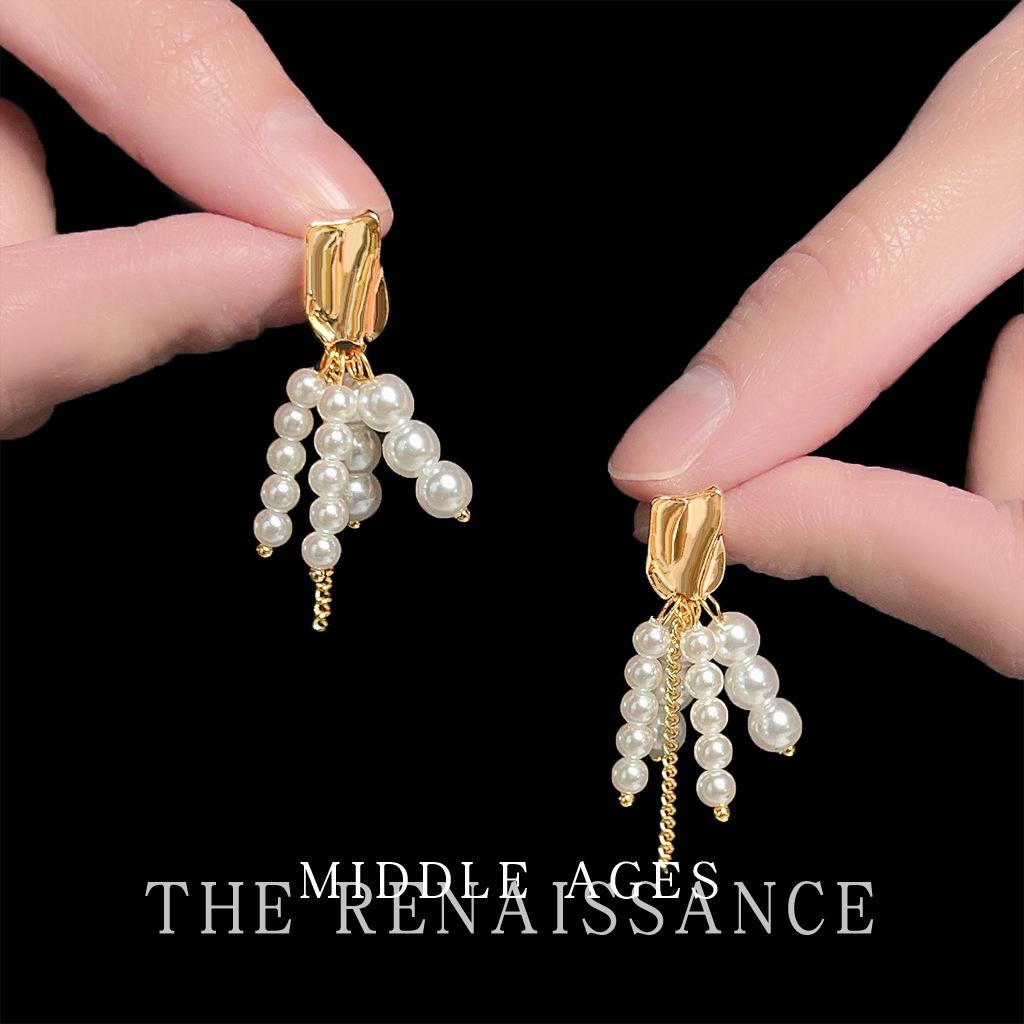 Pearl Liquid Pearl Fringed Stud Earrings Retro Court Style Earrings Earrings Women