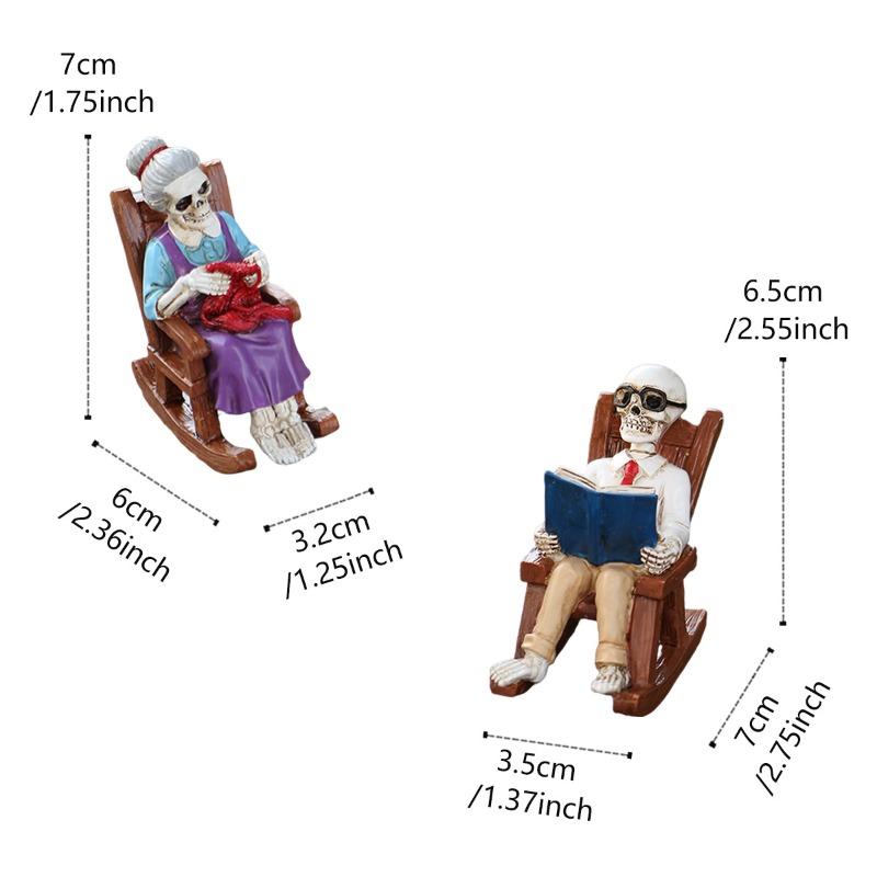 Rocking Chair, Skeleton Old Man Statue, Halloween Ornaments, Home Decoration, Landscape Resin Handicrafts The old man reading books