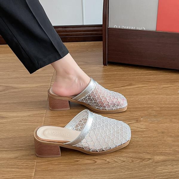 Fashion Slippers Casual Shoes Woman 2025 Pantofle Cover Toe Luxury Soft New Summer Slides Square heel Fashion Shoes Women Female Slippe