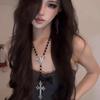 Beaded Cross Necklace - European & American Style, Black Bat Design, Cool Clavicle Chain