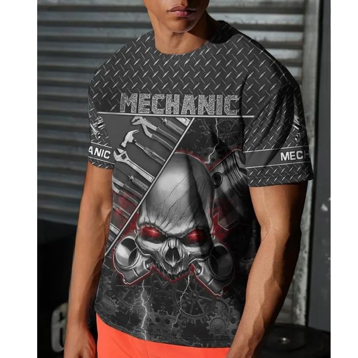 Summer Round Neck Mechanic T-shirts 3D Print Mechanic Engine Graphic Top Fashionable Casual Short Sleeved  Men's T-shirts
