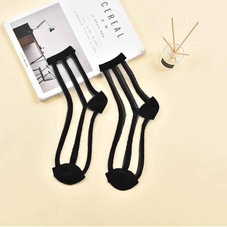 Polka Dot Socks Women See Through Transparent Crystal Silk Socks Summer Ultra-thin Breathable Girls Kawaii Cute Nylon Long Socks