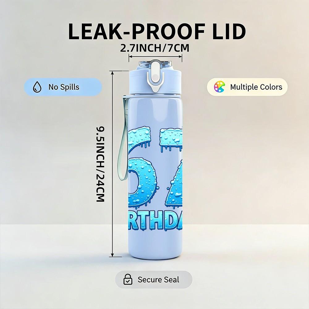 1PC Number 67 Blue Glitter Birthday Print 750ml Color Plastic Sports Water Bottle Leakproof Flip Straw Lid Suitable for Sports Office Home Use