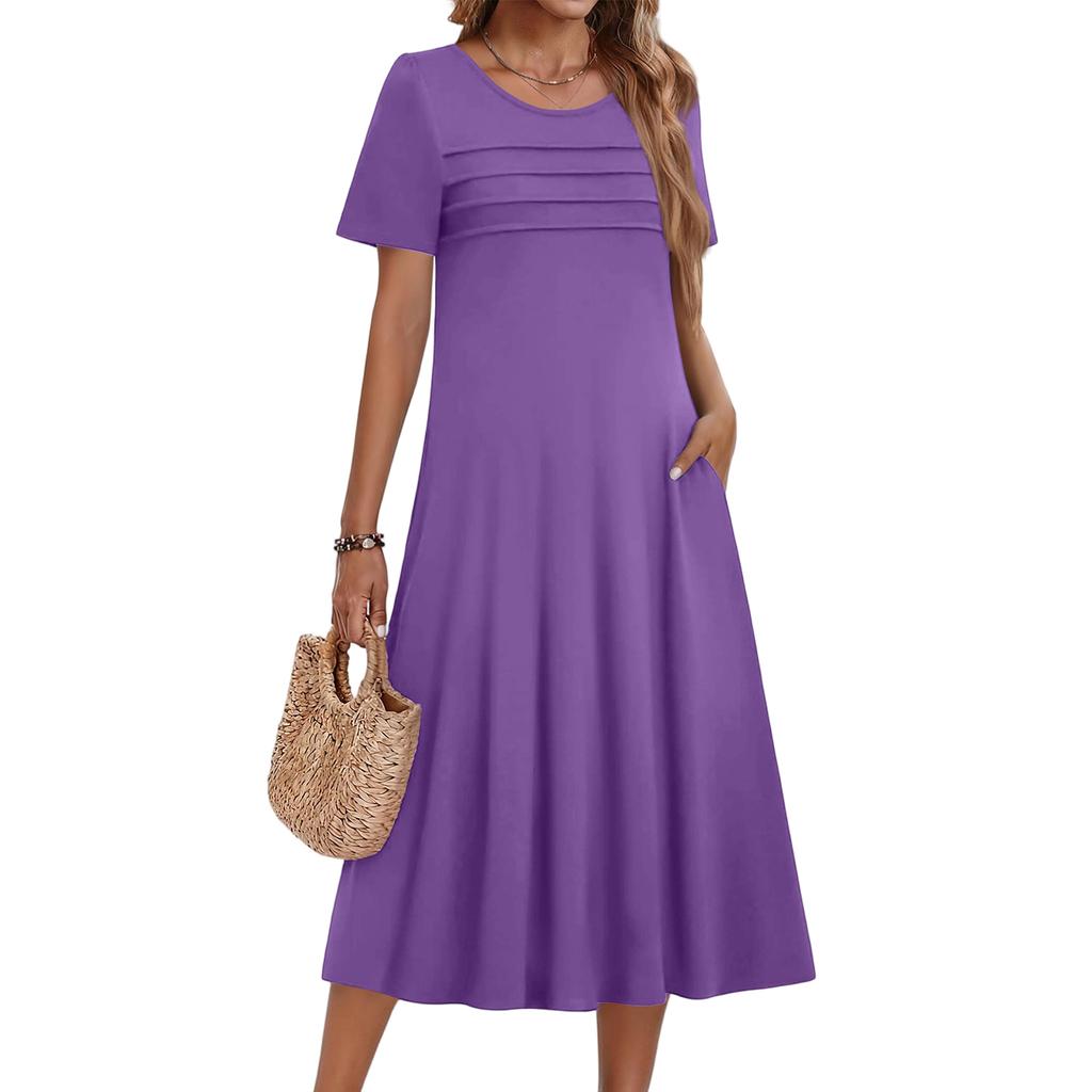 Damenkleid in verschiedenen Farben, lässig-modisch, kurzärmelig, Rundhalsausschnitt