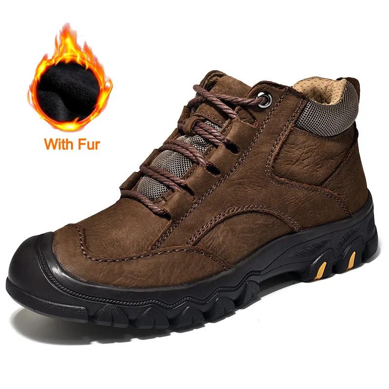 New Mens Outdoor Shoes Luxury Handmade Genuine Leather Men Casual Shoes Comfort Non-slip Hiking Sneakers Snow Boots Work Shoe
