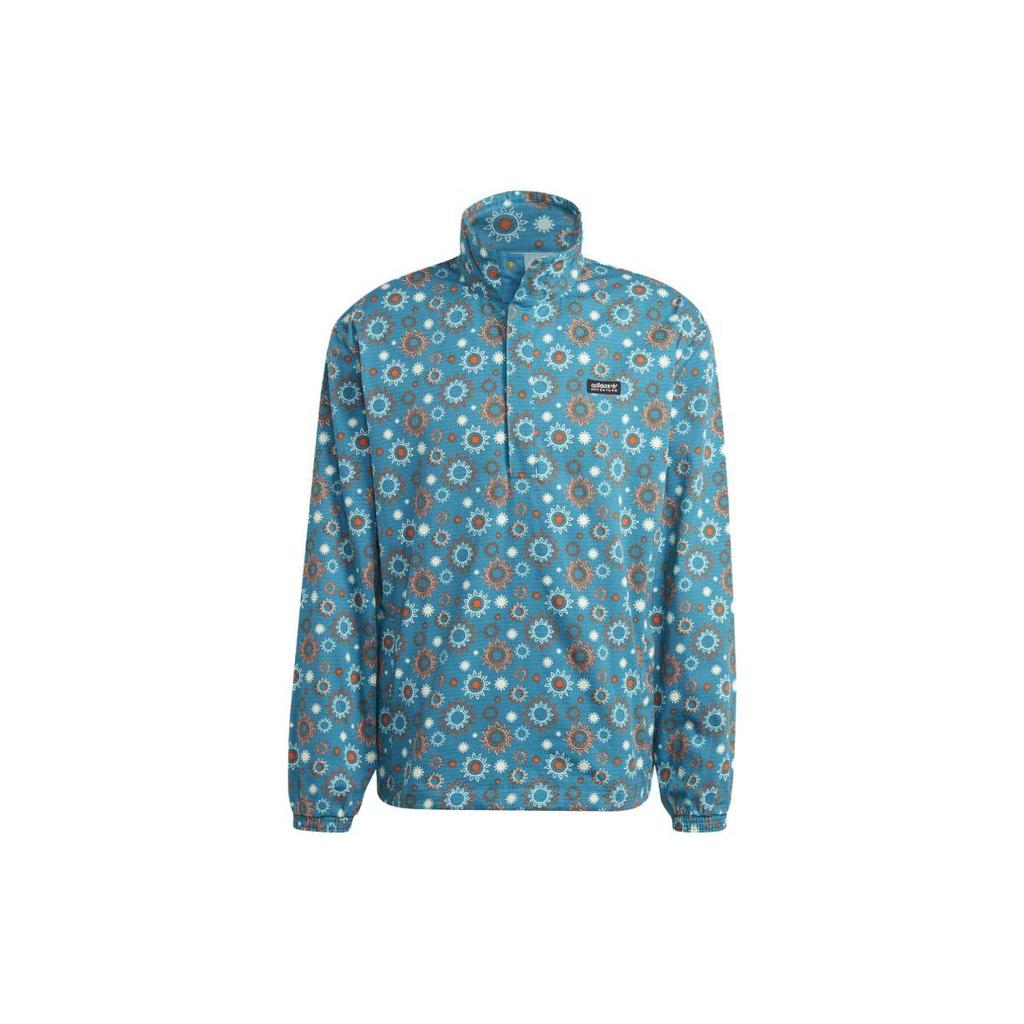 Adidas Originals Trefoil All-Over Print Half-Zip Long-Sleeve Jacket Men Jacket Blue HR4273