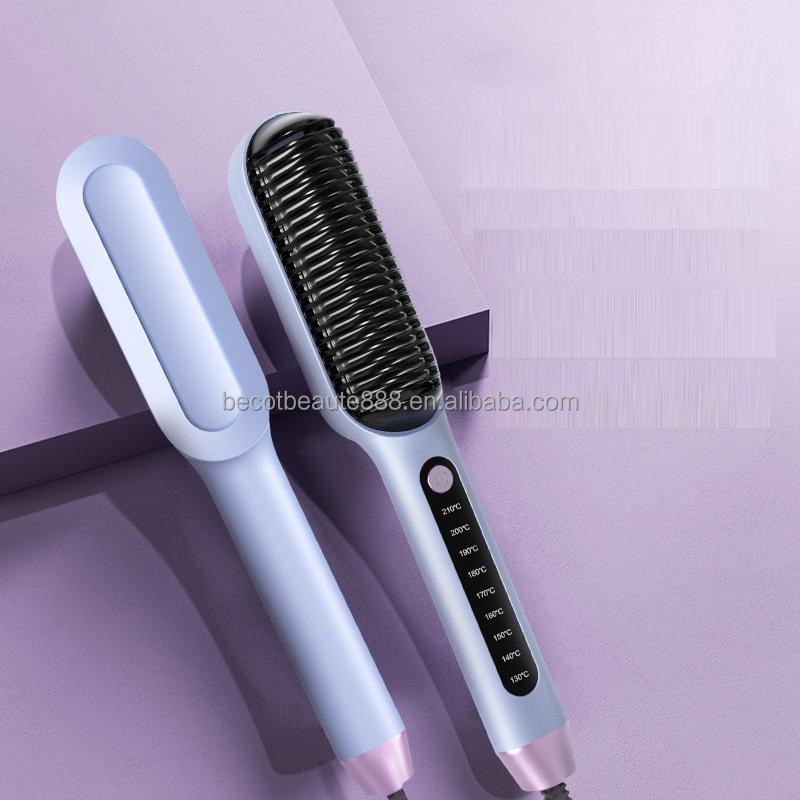 2025 New High Temperature Electric Hot Copper Hair Curling Comb Hair Straightening Brush Comb Heat Pressing Hot Comb Factory 220-240V светло-фиолетовый