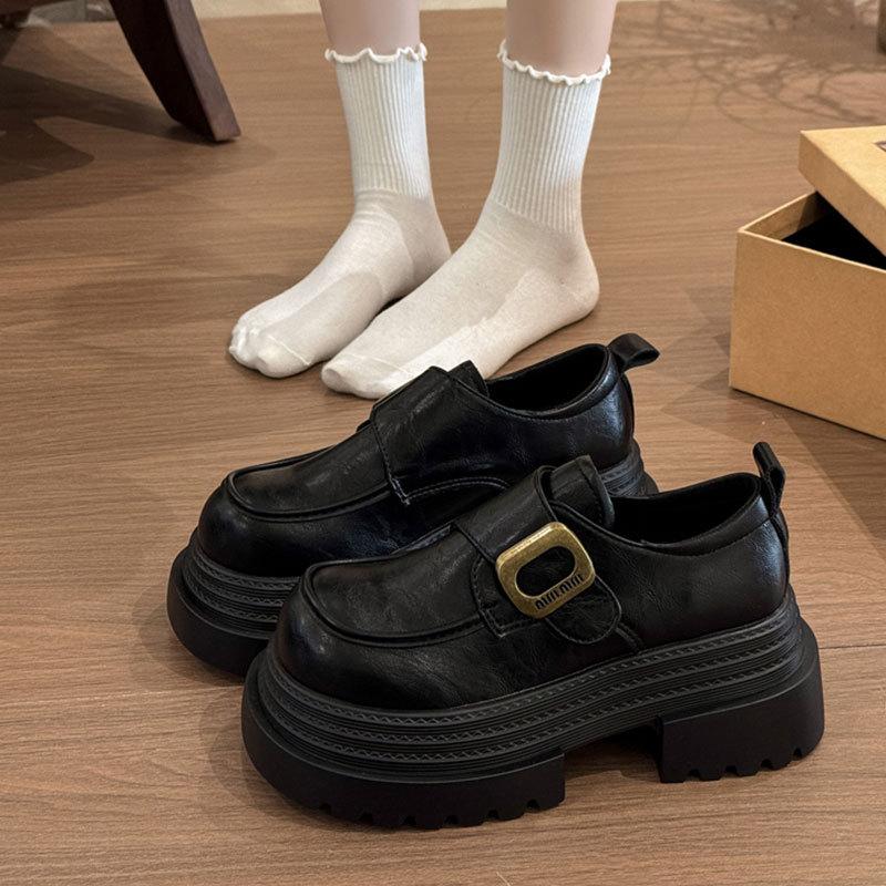 Cowhide Version Thick-soled Thick-heeled Small Leather Shoes Women's 2025 New Versatile Height-increasing Women's Shoes Single Shoes Leather Loafers 