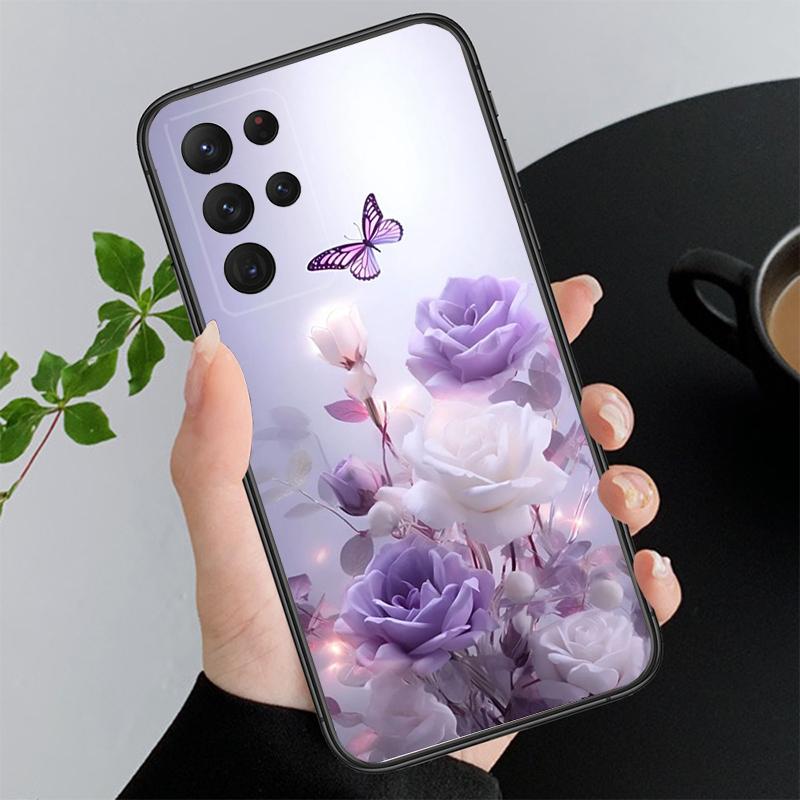 Purple Flower Rose Peony Cherry Phone Case For Samsung Galaxy S26 S25 S24 S23 S22 Ultra S23 S22 S25 Plus S24 FE S26Edge