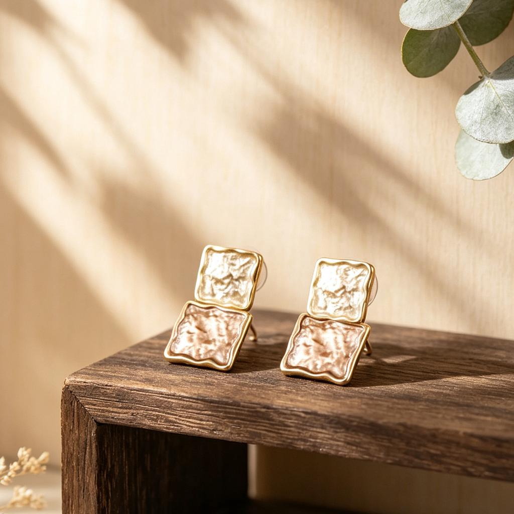 Explosive double-layer square hand-painted enamel color earrings, environmentally friendly alloy material earrings, daily versatile earrings.