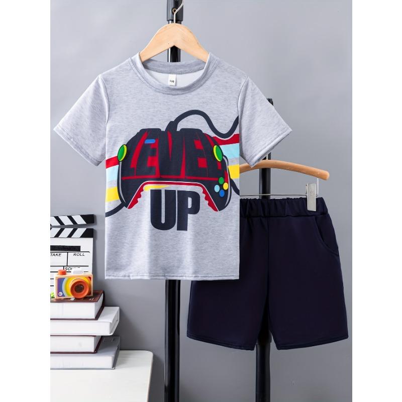 Erkek Çocuk İçin Çocuk Giyim Takımı Kısa Kollu Erkek Çocuk Şort 3D Oyun Kolu Moda Çocuk Yazlık Giysiler Çocuk Setleri