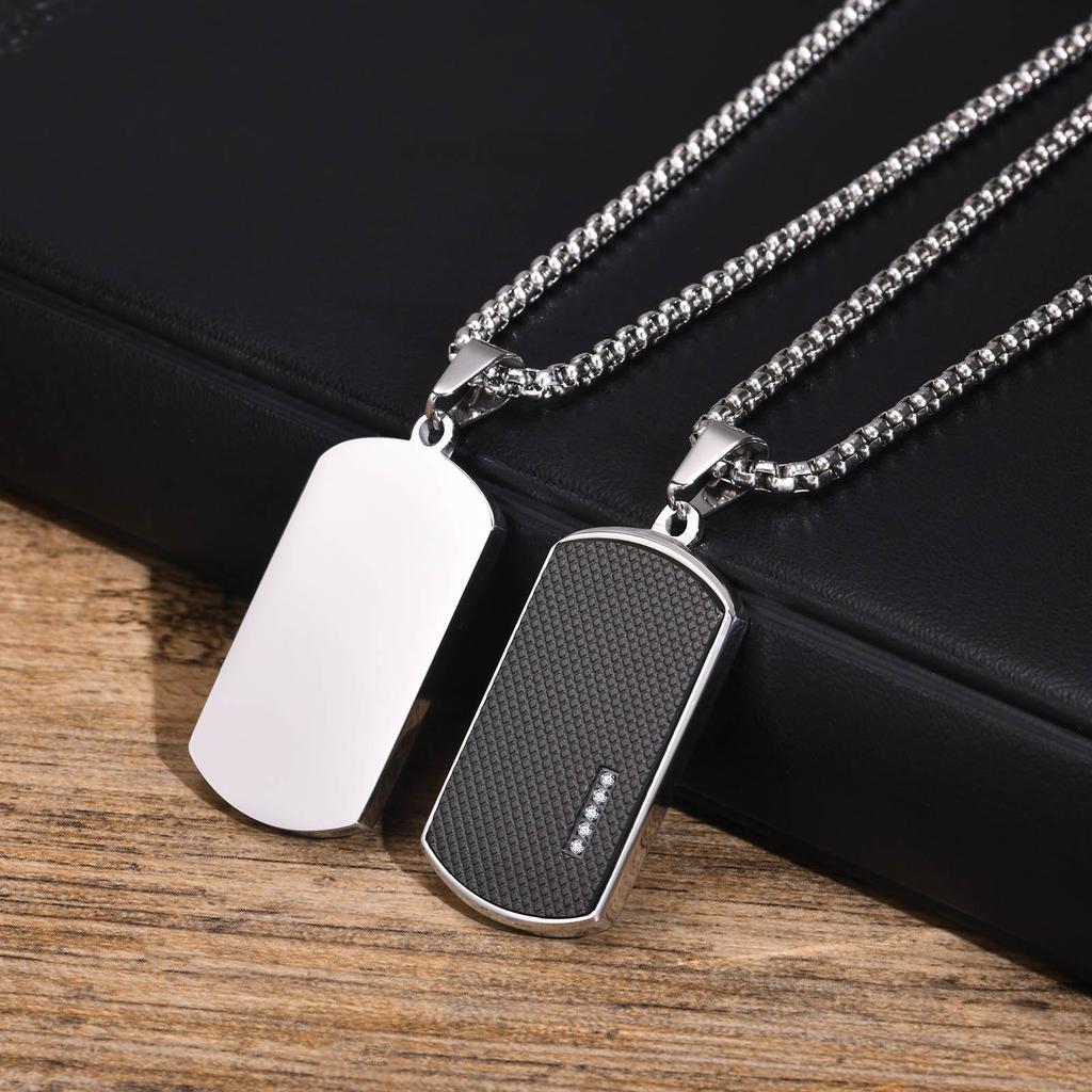Dog Tag Necklaces for Men Dad Father Papa Husband,Waterproof Stainless Steel Square Pendant with Box Chain Collar Gift