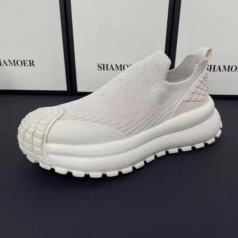 

2025 men s shoes spring and summer breathable fly-woven one-pedal casual mesh cloth shoes men s sports running thick-soled black 44
