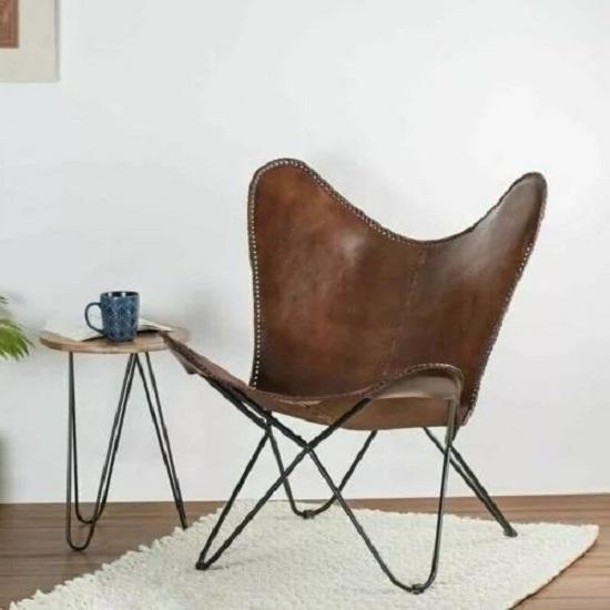 Leather Sleeper Seat Lounge Accent Butterfly Chair Handmade New With Iron Frame