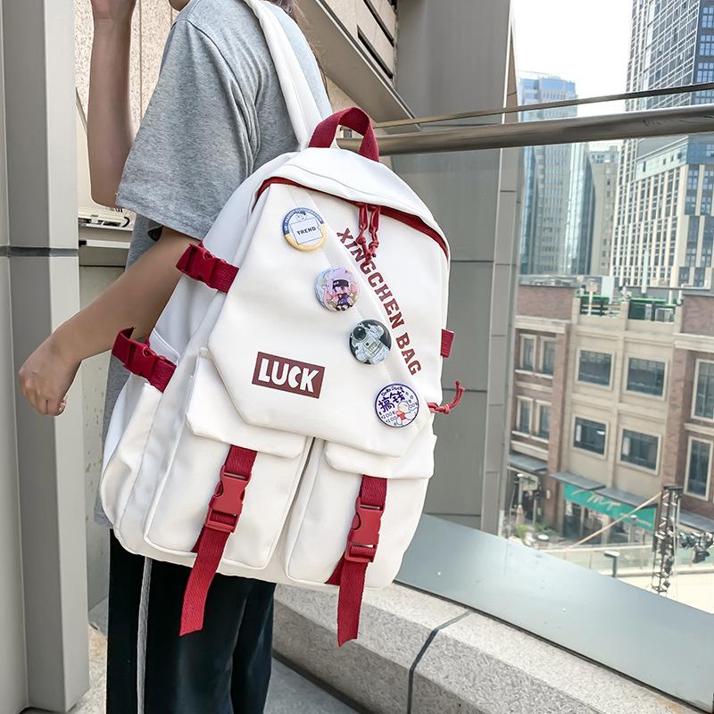 

Backpack female college student simple girl backpack contrasting color niche middle school student high school bag брудно-білий