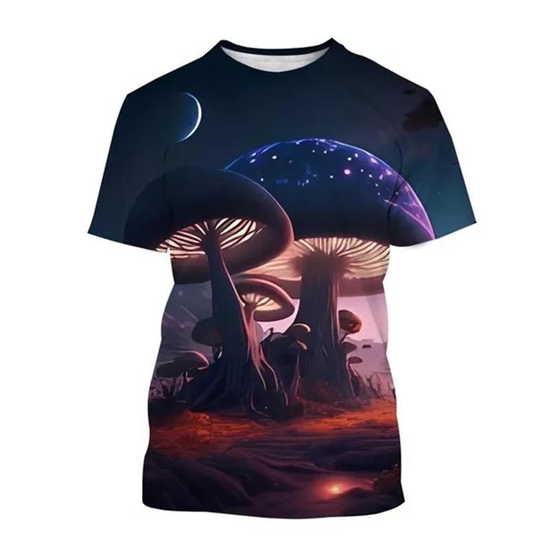New Summer Art Design Colorful Mushroom Pattern 3D Print T-Shirt Men WomenShort Sleeve Oversized Harajuku Tees Top Kid Clothing