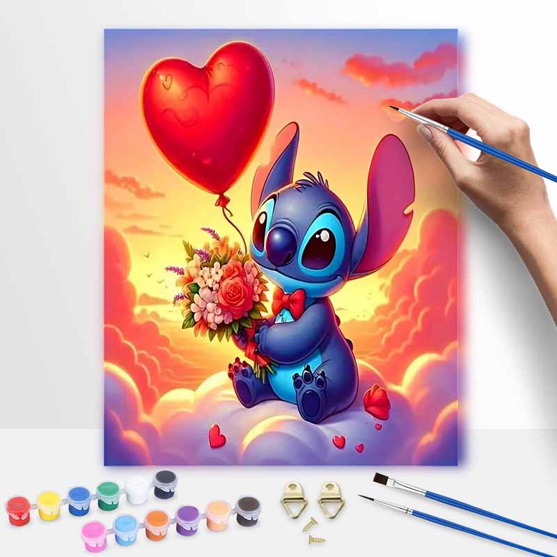 Disney Oil Paint Art Painting Kit Stitch Hearts Home Wall Decor Diamond Paint by Numbers Craft Kits for Adults Beginner Cute Stitch Gift