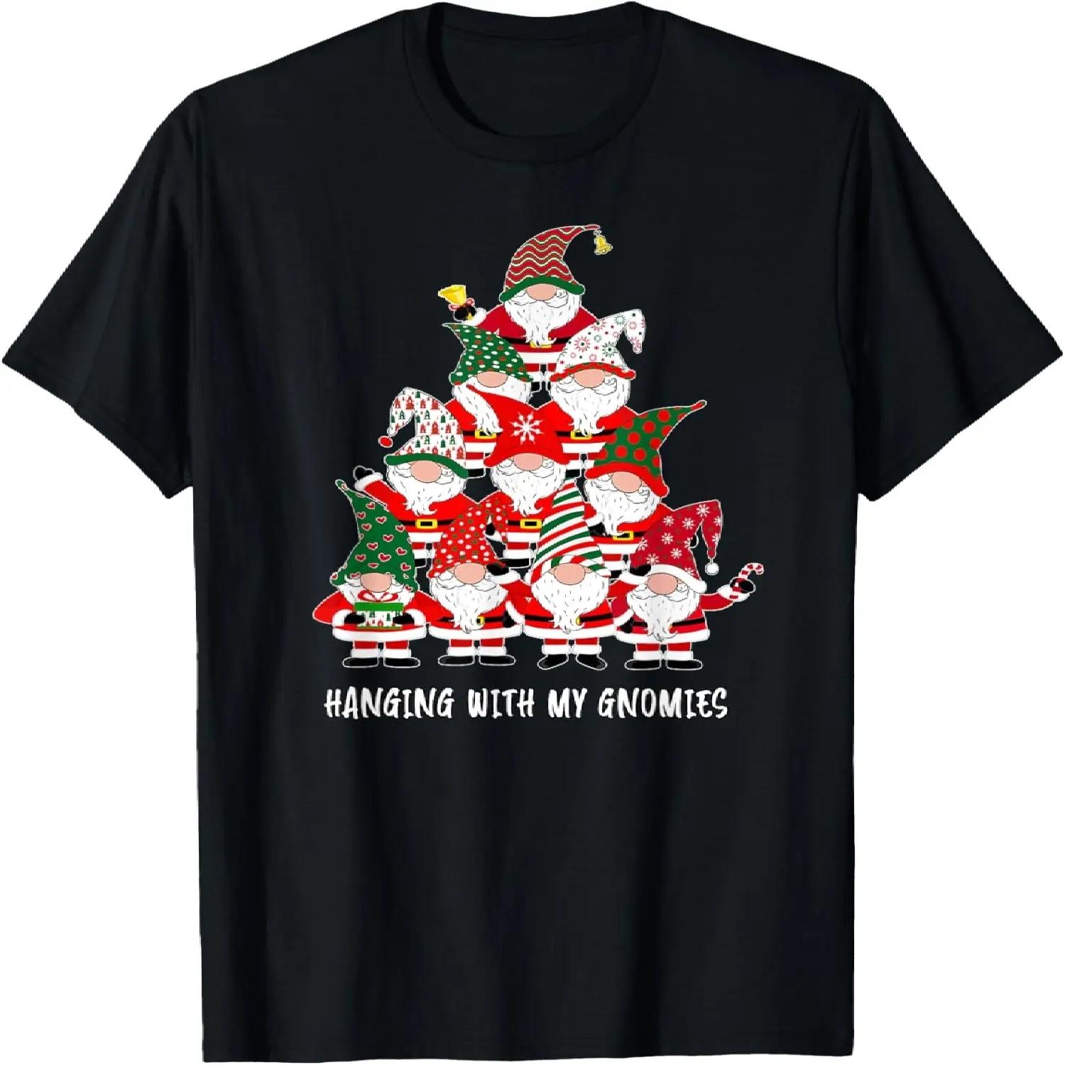 Christmas Gnome Hanging with My Gnomies Santa Tree Holiday T-Shirt S