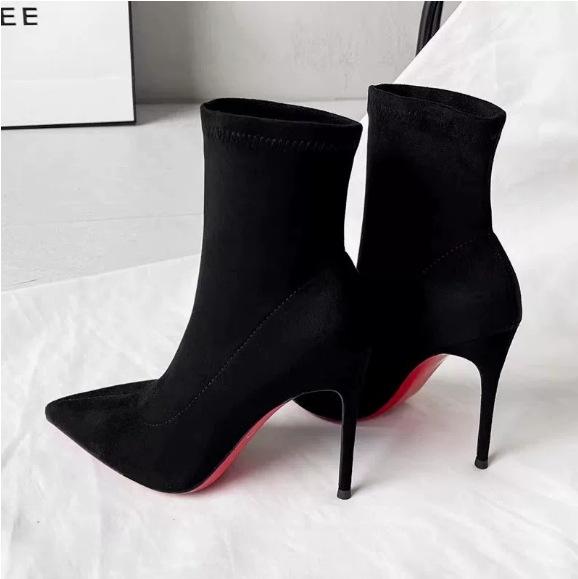 Temperament suede autumn and winter elastic high-heeled short boots women's thin boots French elegant thin heel versatile light luxury new pointed