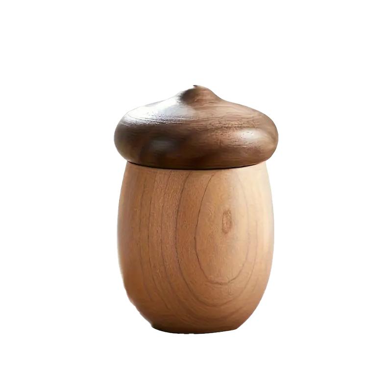 Walnut Solid Wood Toothpick Container Household Creative Cute Cartoon Acorn Toothpick Jar Portable Simple Toothpick Storage Box