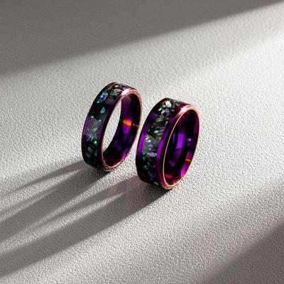 8/6mm Two-tone Purple-Blue Abalone Shell Men's Fashion Ring - Trendy Couple Jewelry