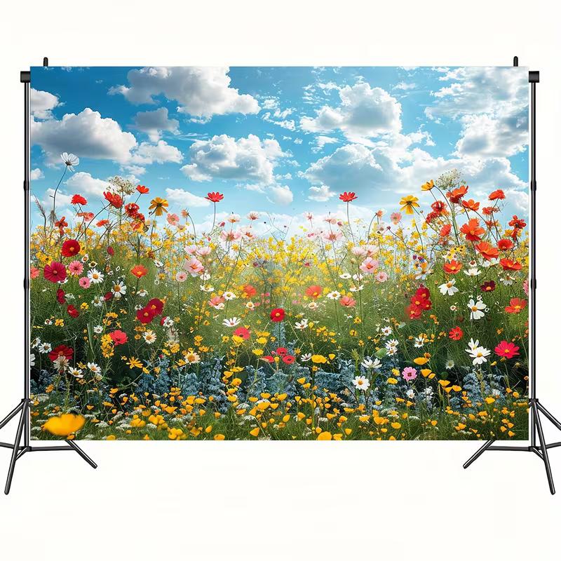 2D Sommerblumenwiese Kulisse, Bunter Wildblumengarten Dekor