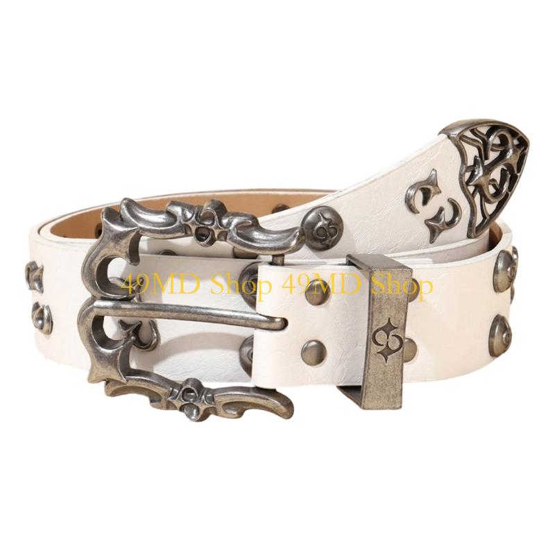 49MD Motorcycle Belt Rivets Decorated Adjustable Length 115cm Unisex Waist Belt