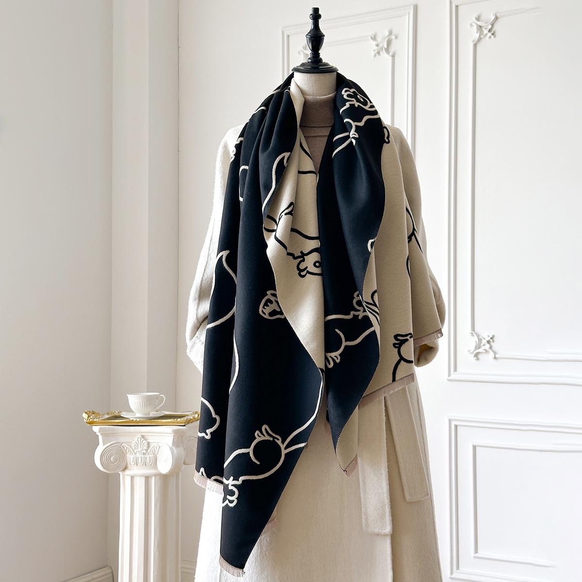 Yiran Shoe Industry Women's Luxury Winter Cashmere Little Squirrel Print Scarf Warm Pashmina Poncho Scarves Fashion Shawl Thick Foulard Bufanda