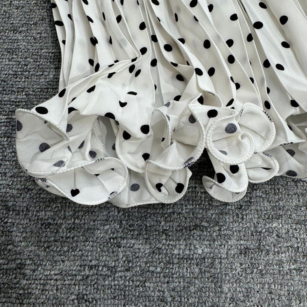 Multicolor Korean Style Chiffon High Waist Pleated Polka Dot Midi Skirt