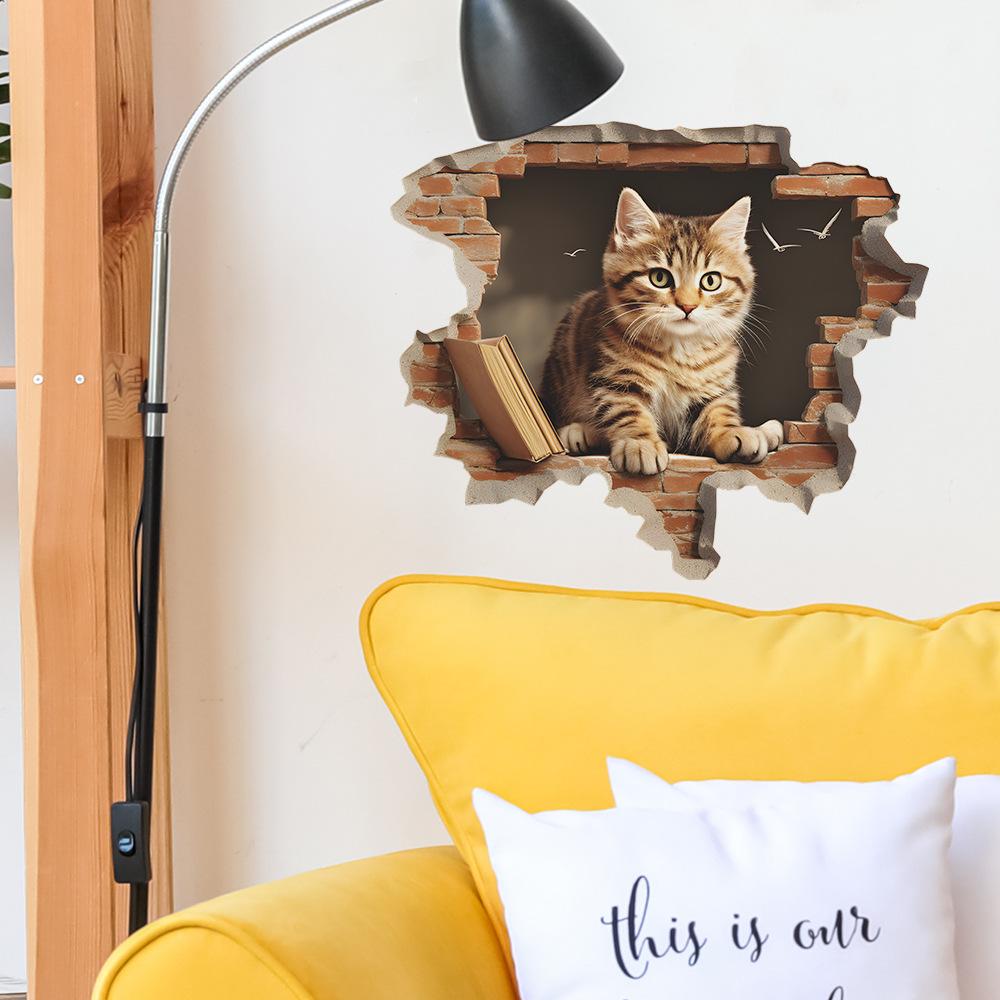 Peek-a-Boo Cartoon Cat Background Wall Sticker for Bedroom Living Room Hallway Self-Adhesive Removable Decal