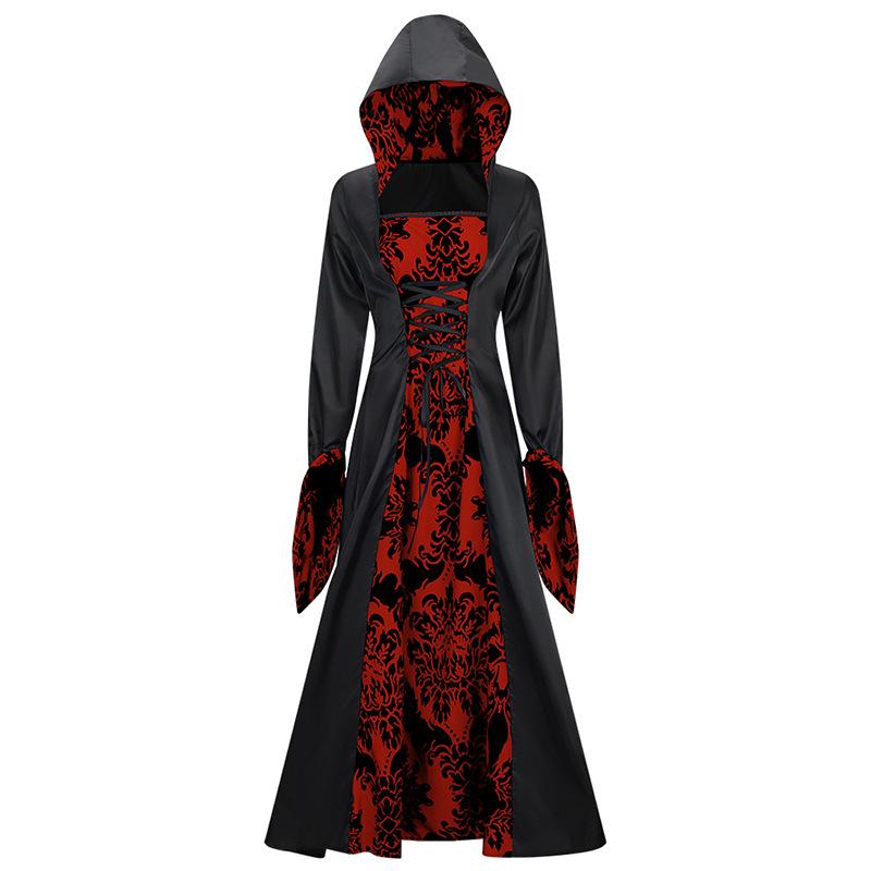 Cosplay Medieval Court Dress Court Vintage Dress Long Sleeve Court Vintage Hooded Pendulum Print