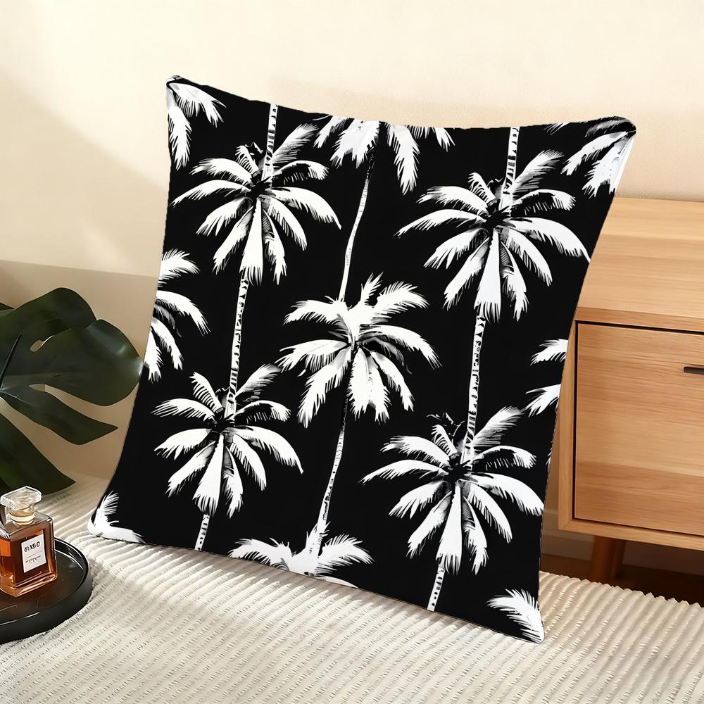 Palm Tree Pattern Cushion Cover Soft Short Plush Pillow Cover Smooth Cozy Texture Aesthetic Cushion Case Home Decor