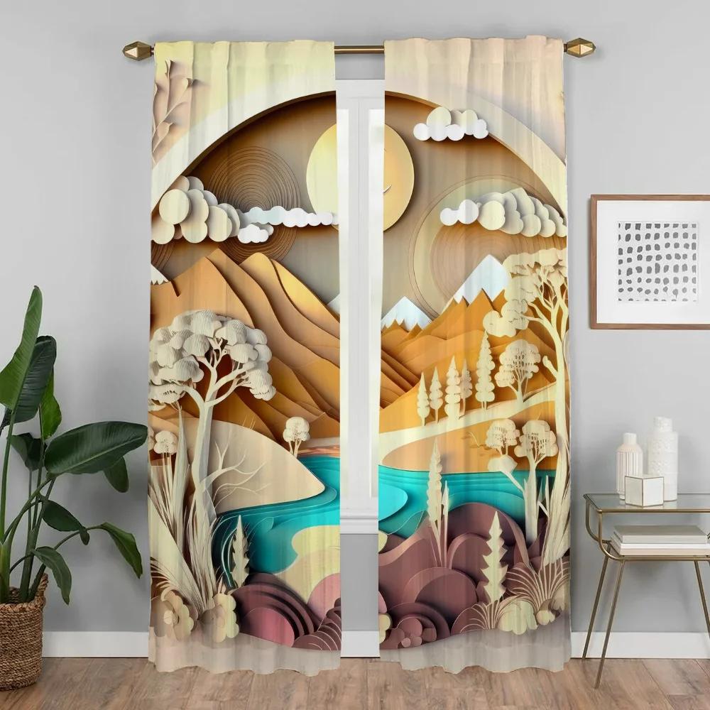 Moskitonetze für Kamera Landschaftskunst Moderne Wohnzimmer Vorhänge 2 Stück Trennwand Tüll für Schlafzimmer Jalousien Vorhang